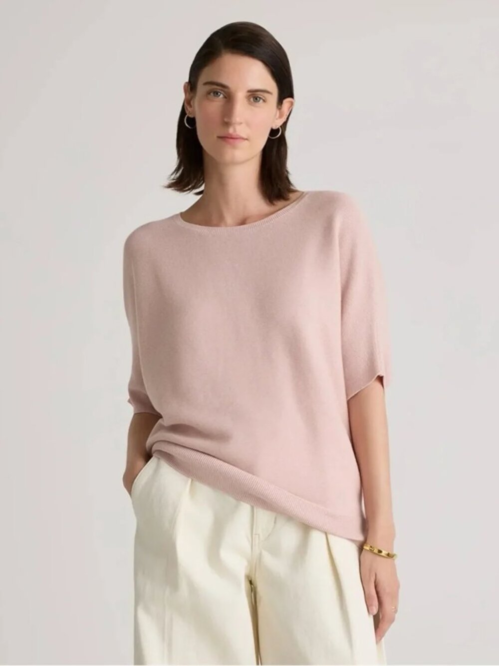 QUINCE Dolman Batwing Short Sleeve Sweater Knit-Top Sugar Stone Pink Women's S